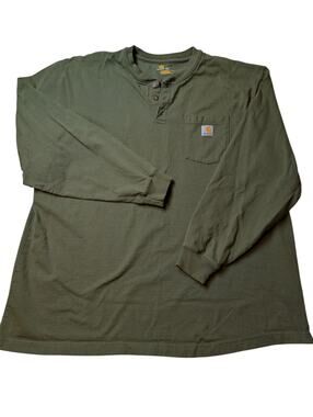 Carhartt Long Sleeved Henley Hunter Green Men's Sz XXLarge Workwear Pocket Logo